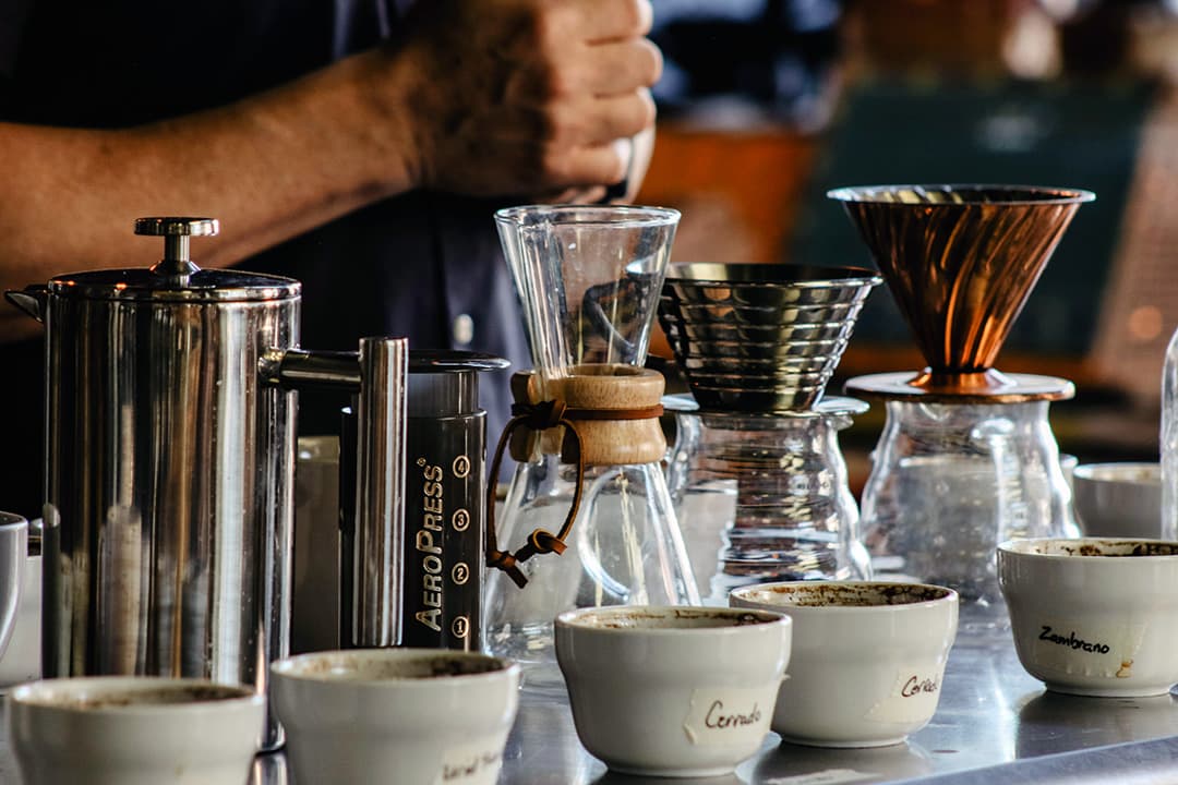 Guests participating in a coffee cupping session at an event