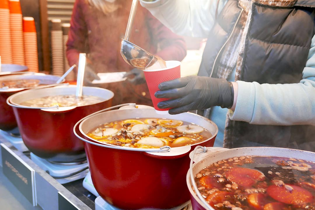 Mulled wine being served at a festive event