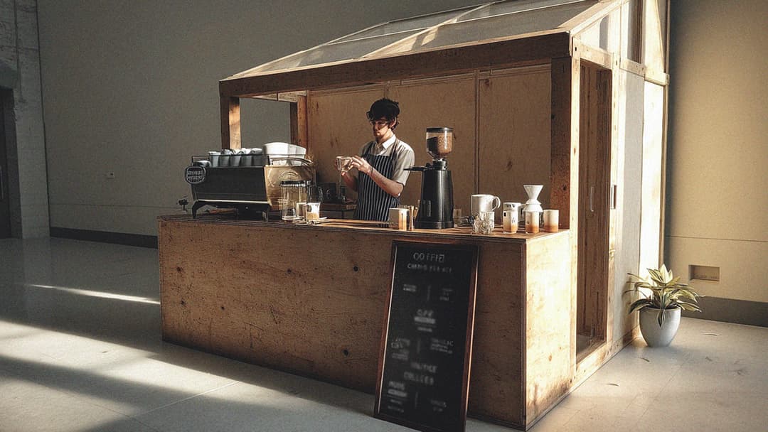 Minimalist indoor coffee bar setup for a corporate event