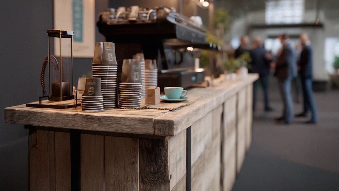 Rustic wooden coffee bar for a branded pop-up event