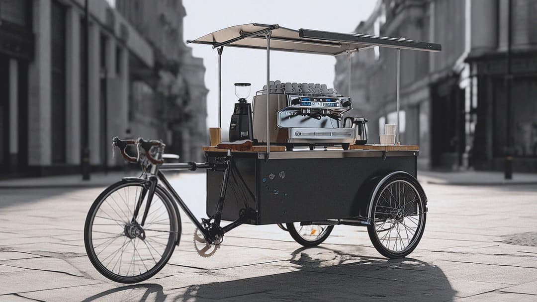 Black mobile barista cart at an outdoor event