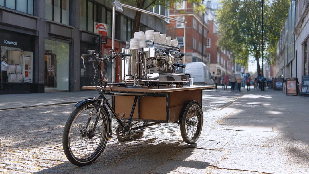 Street coffee service bike at an outdoor community event